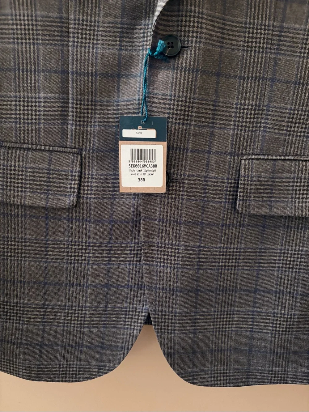 Charles Tyrwhitt Lightweight Wool Check Jacket - Mocha 38R *Brand New With Tags*